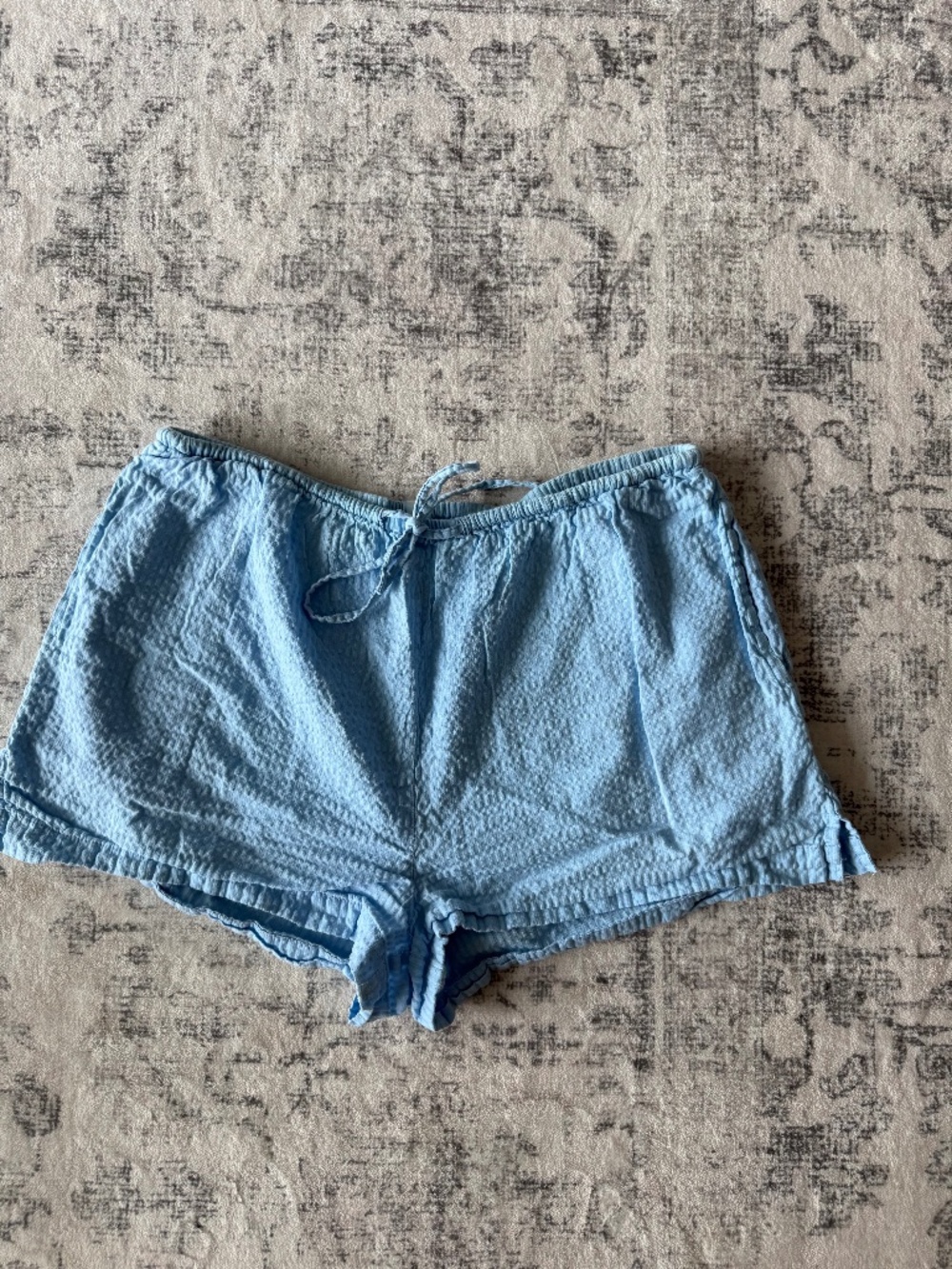 Simons | Pale Blue | Crinkled Elastic-Waist Tie Up Shorts | Medium